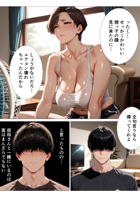 汗でピタピタになったタンクトップ越しに叔母さんの爆乳揉んだら中出しHさせてくれた（1）（単話）【モザイク版】-サンプル画像2