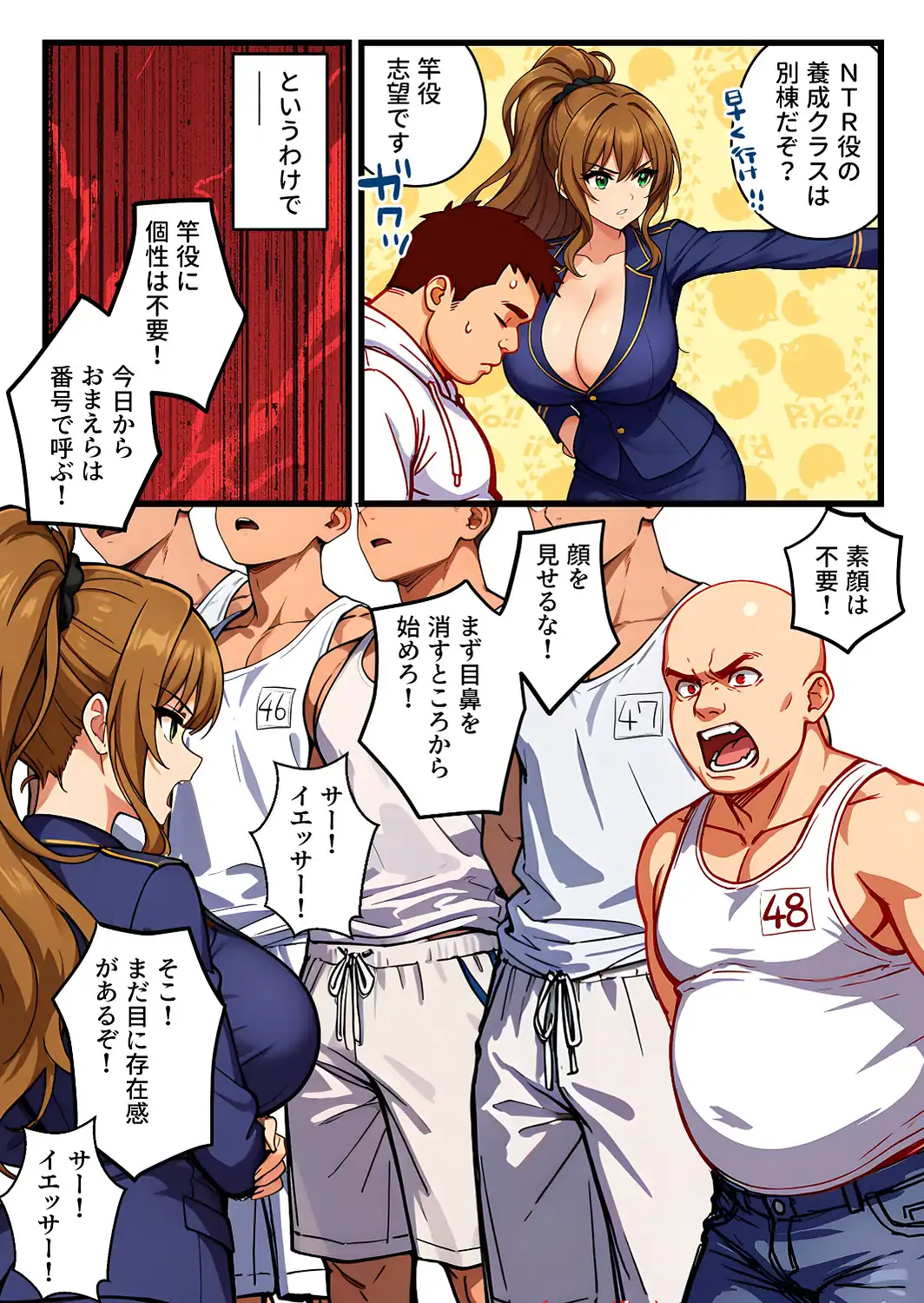 デカチン成上り伝説〜巨乳と〇リの教官たちが俺のデカチンポを奪い合い生ハメセックスする話【白抜き修正版】-サンプル画像13