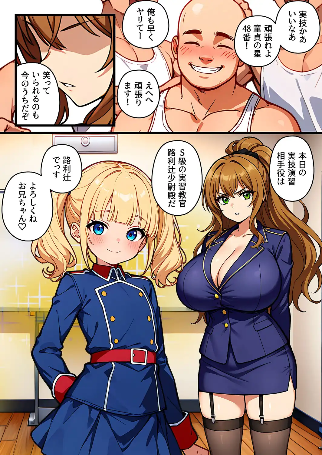 デカチン成上り伝説〜巨乳と〇リの教官たちが俺のデカチンポを奪い合い生ハメセックスする話【白抜き修正版】-サンプル画像15