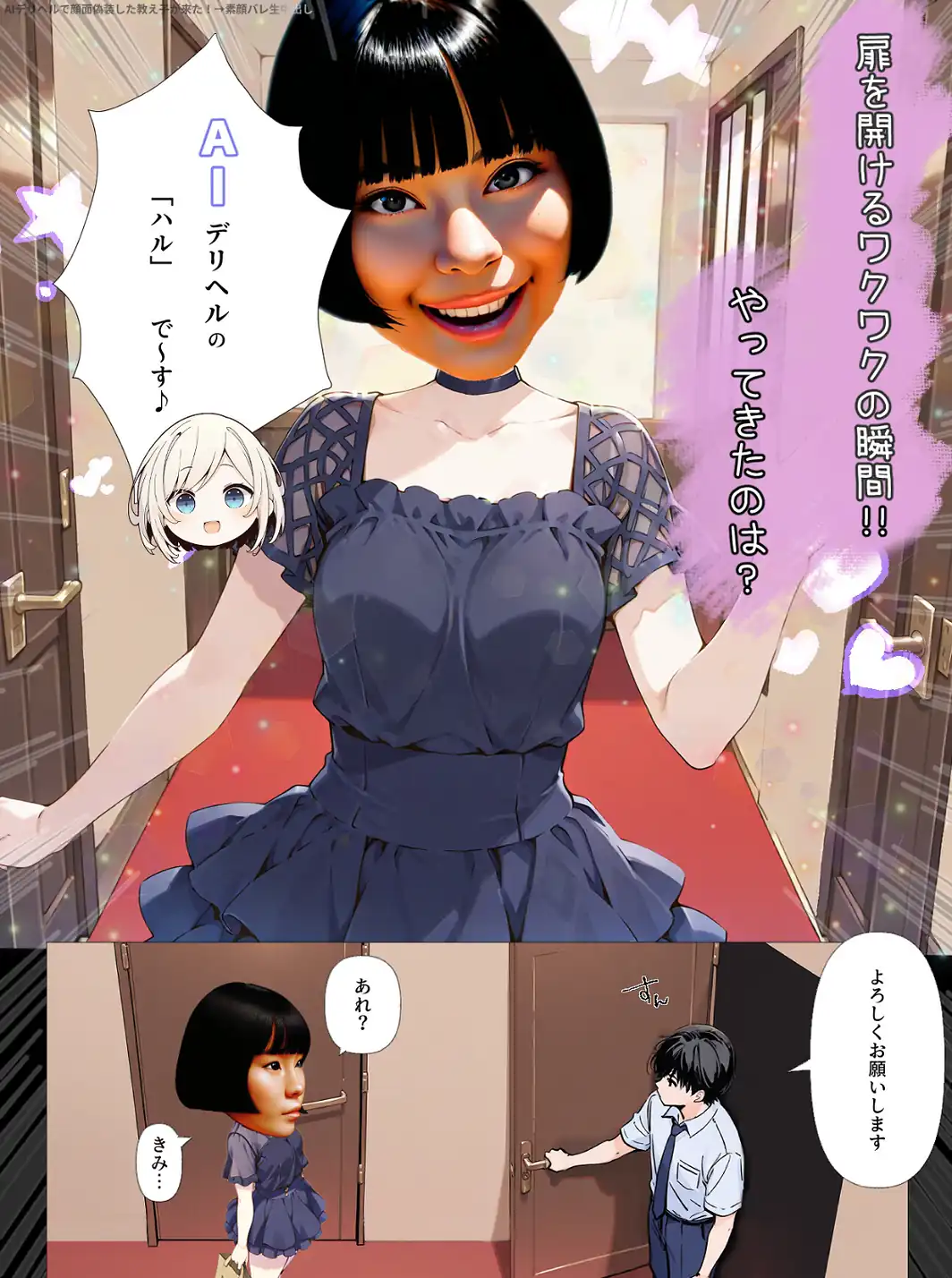 AIデリヘルで顔面偽装した教え子が来た！→素顔バレ生中出し【モザイク版】-サンプル画像1
