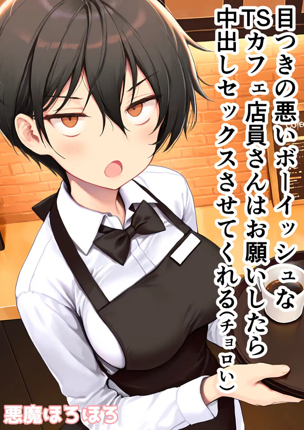 目つきの悪いボーイッシュなTSカフェ店員さんはお願いしたら中出しセックスさせてくれる（チョロい）【白抜き修正版】-サンプル画像1