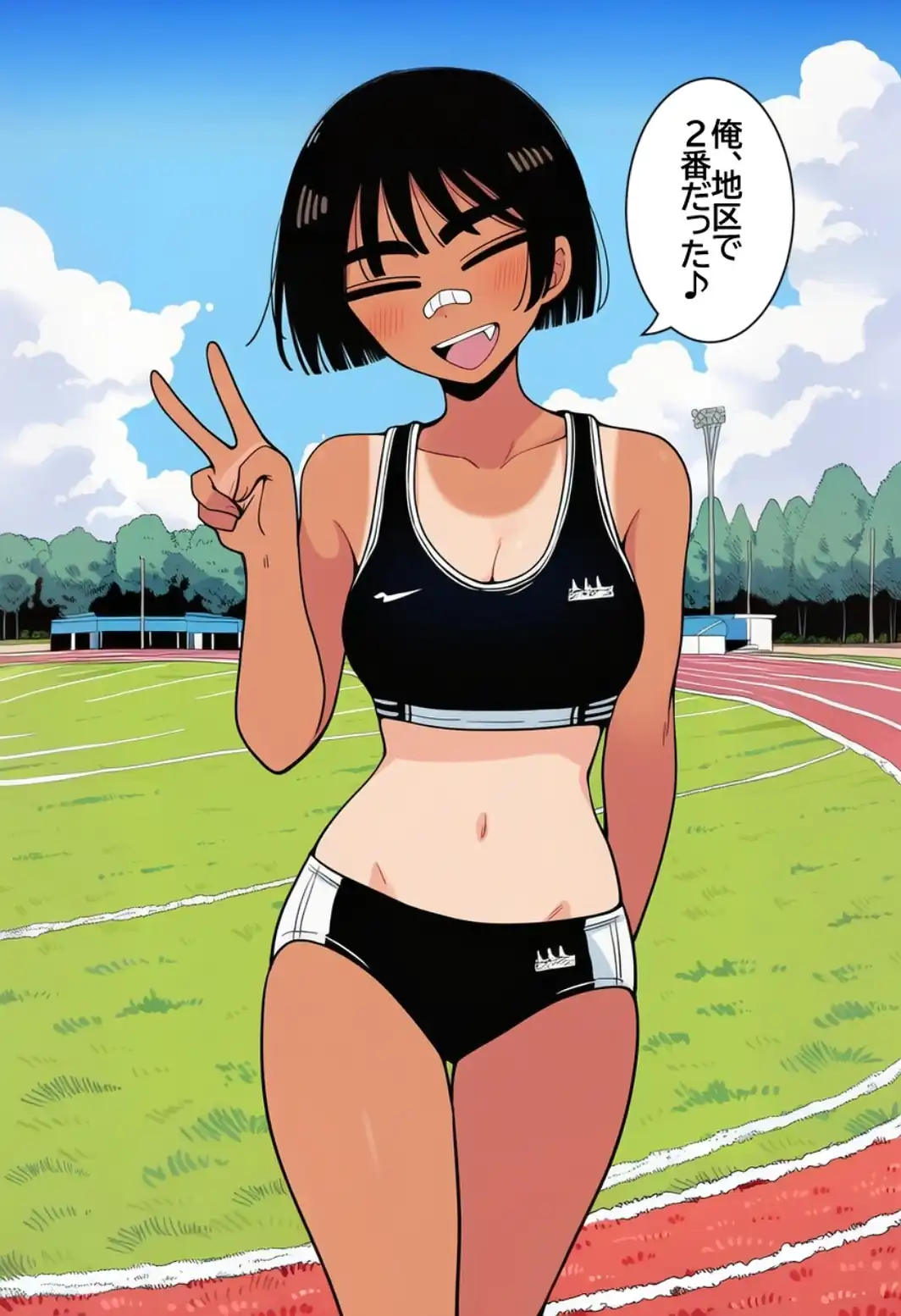 ボーイッシュ褐色陸上女子に無責任中出ししまくって孕ませるまで。【モザイク版】-サンプル画像3