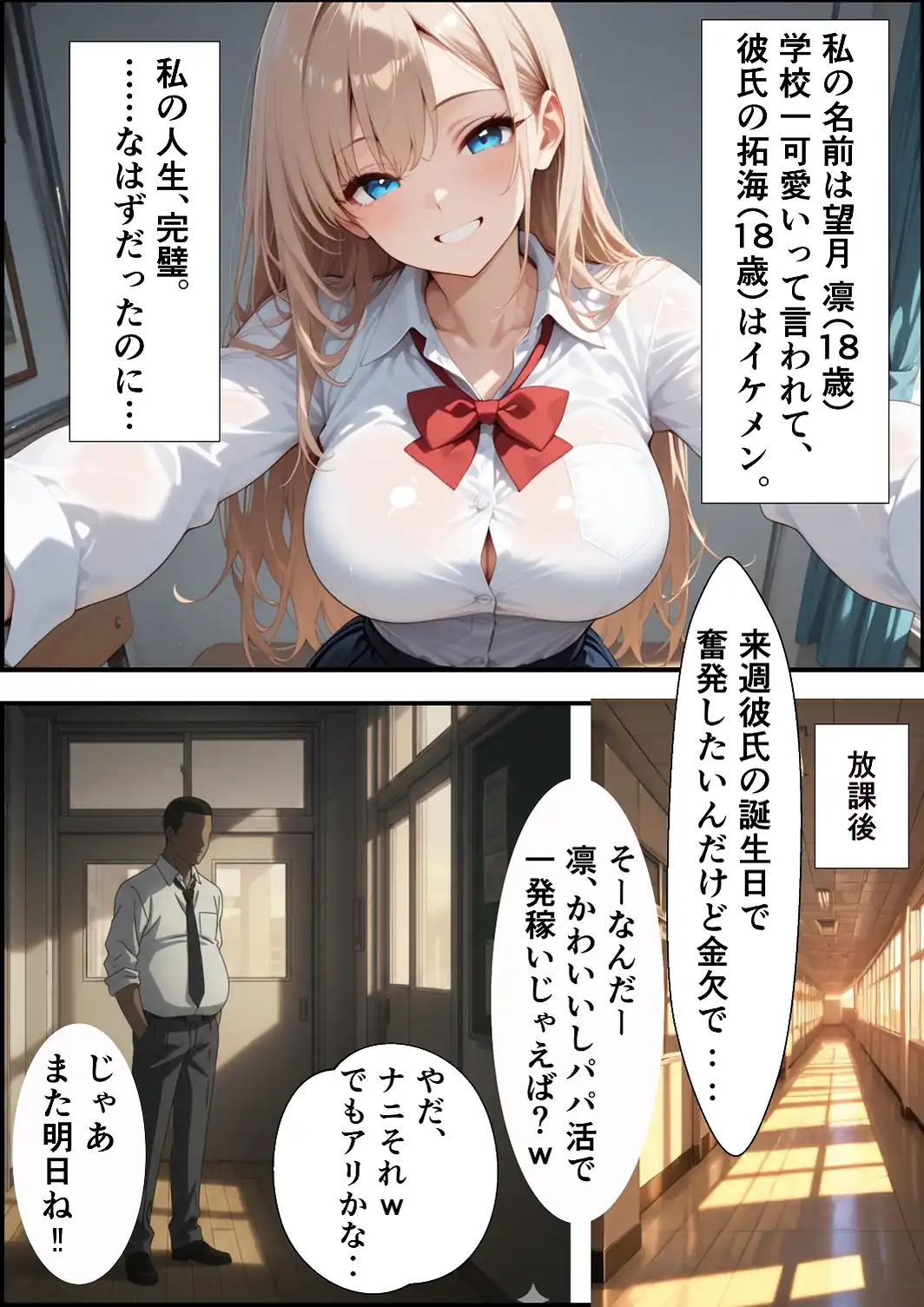 パパ活ギャル〜粗〇ンカレシじゃ届かない最奥までキモ教師のデカ〇ンでメス堕ち【白抜き修正版】-サンプル画像1
